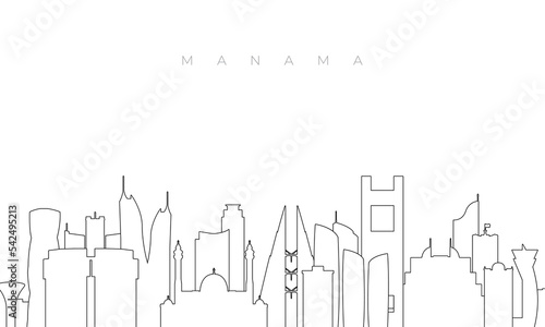 Outline Manama skyline. Trendy template with Manama buildings and landmarks in line style. Stock vector design.