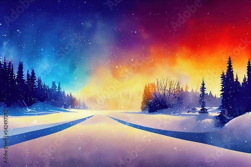 Winter landscape with trees and snow. Winter fairytale. Christmas. Nativity. Xmas. Noel. Yule © Valentine