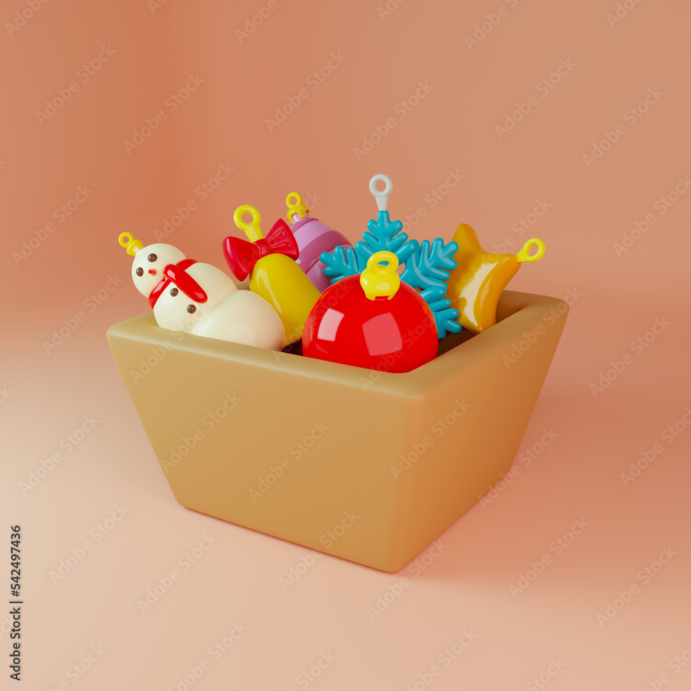 Obraz premium Christmas box with toys 3D illustration.