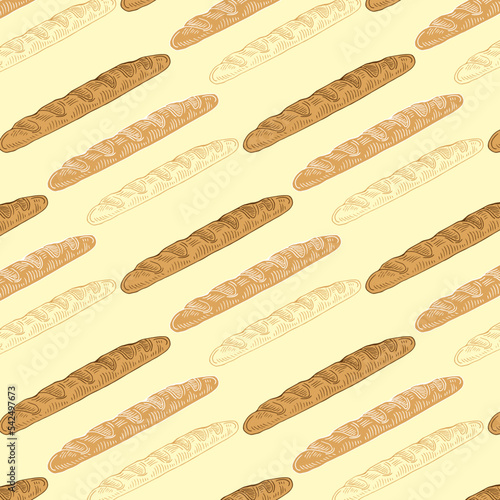 a pattern from a baguette. seamless pattern of a long yellow baguette drawn for a bakery template
