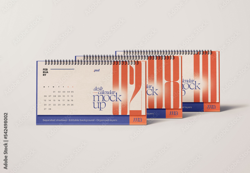 Horizontal Desk Calendar Mockup Stock Template | Adobe Stock