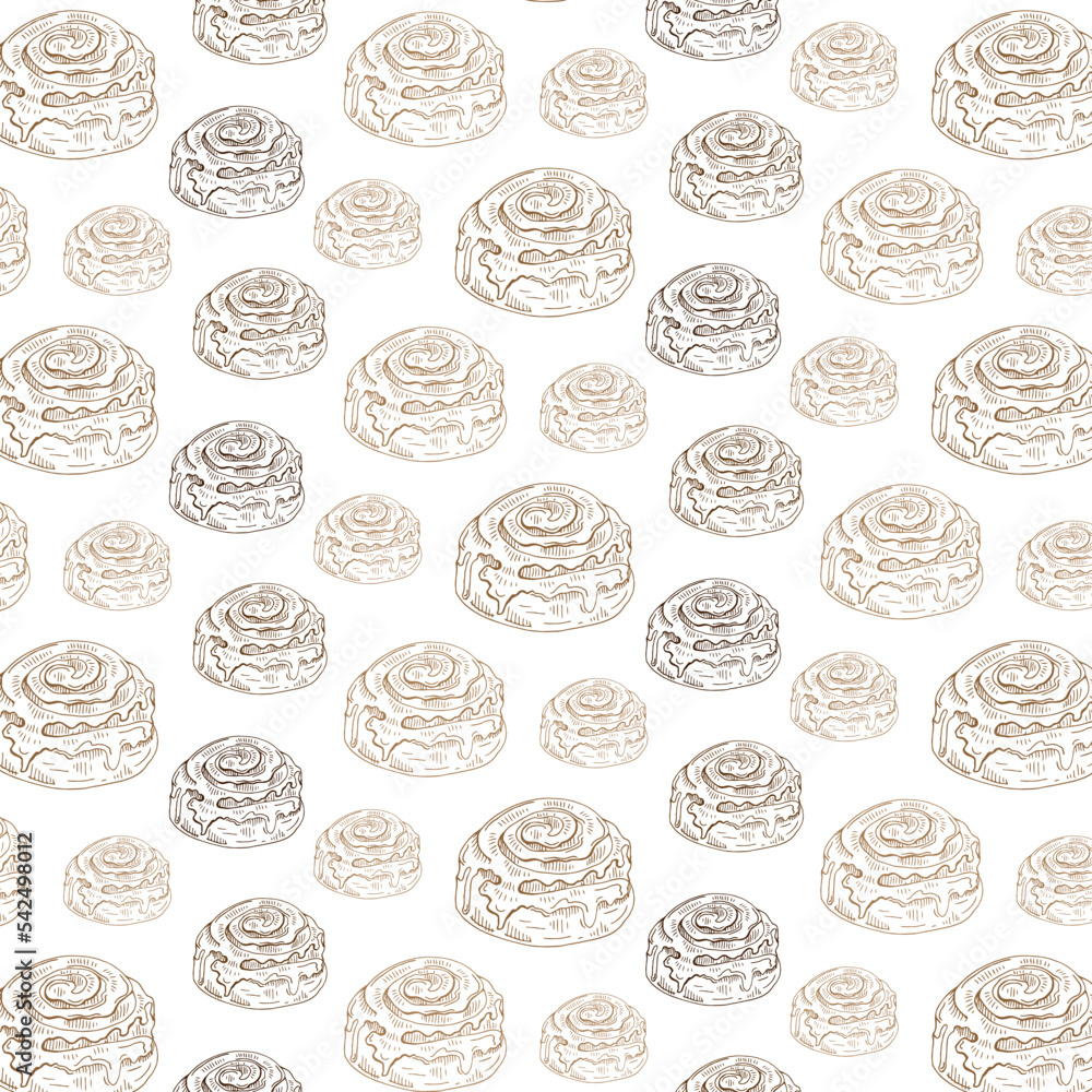 Pastry pattern, cinnamon roll print. Bakery pattern. Sugar cookies.
