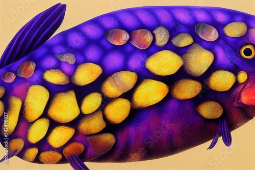 channa auranti,beautiful fish,exotic,predator fish,multi color,isolated purple background photo