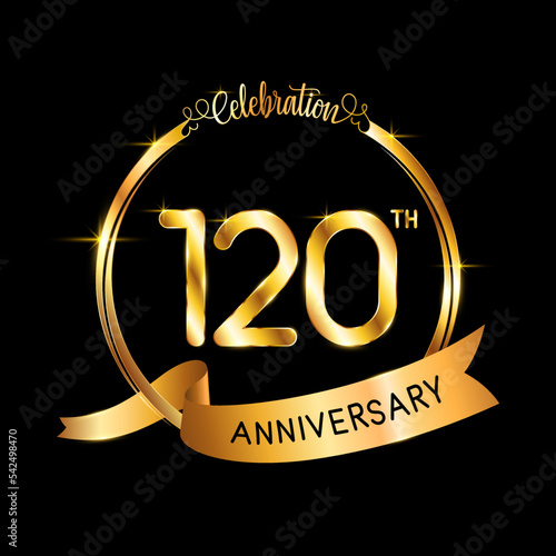 120th Anniversary. Perfect template design for Anniversary celebration event with gold color ribbon and ring, vector illustration photo