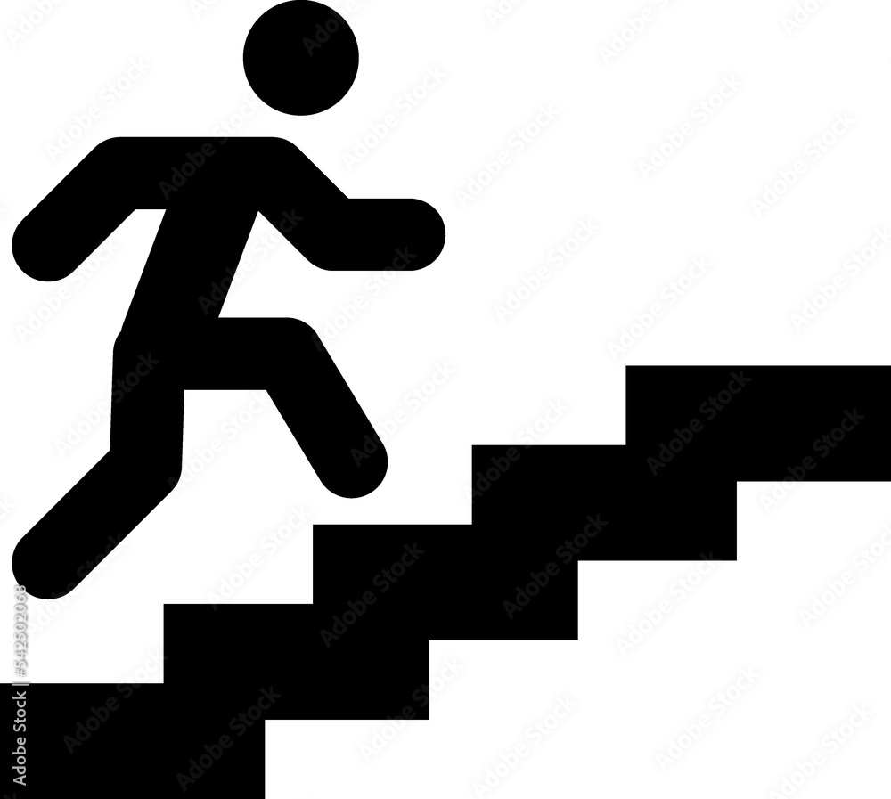 Man climbing stairs vector icon. Up the stairs public signature Man climbing stairs vector icon. Up the stairs public signature