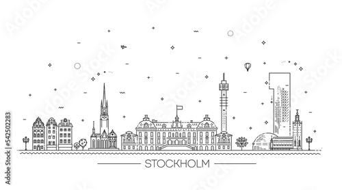 Stockholm, Sweden. This illustration represents the city with its most notable buildings