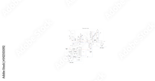 water supply and sewerage system in the house. Blueprint, isometric.