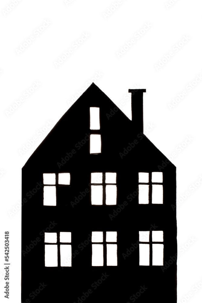 Silhouette of a low residential building with windows Silhouette of a low residential building with windows