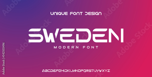 SWEDEN Abstract digital modern alphabet font. Logo creative font, type, technology, movie, digital, music, movie.  Font and illustration in vector format.