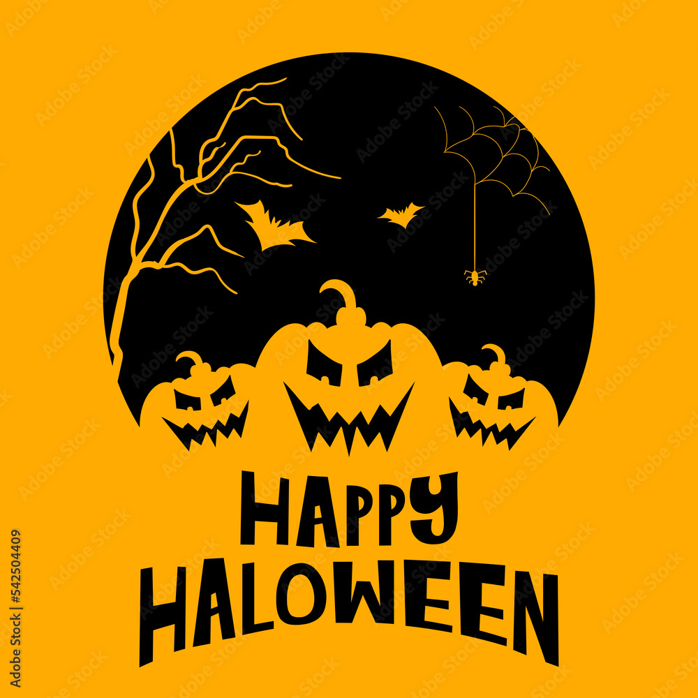 Happy Halloween with post with pumpkins bats and spider