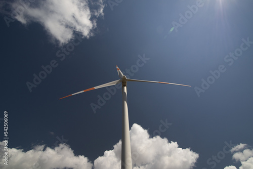 A wind farm or wind park  with wind turbine located in the mountains of Italy Europe and it allows to realize clean energy. It’s sustainable, renewable energy for enviromental © fabrizio
