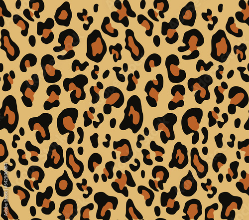 Leopard vector pattern, seamless print, yellow background, cat animal pattern