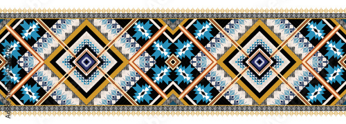 horizontal ethnic geometric pattern. American, Aztec, western pattern style. Seamless pattern design for fabric, curtain, background, carpet, wallpaper, clothing, wrapping, tile. American Vector.
