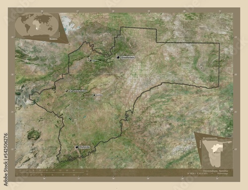 Otjozondjupa, Namibia. High-res satellite. Labelled points of cities photo