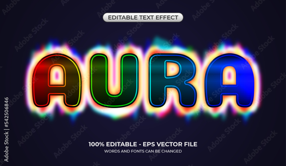 Colorful Aura text effect. Editable glowing rainbow fire text effect