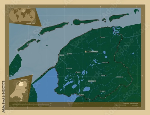 Friesland, Netherlands. Physical. Labelled points of cities