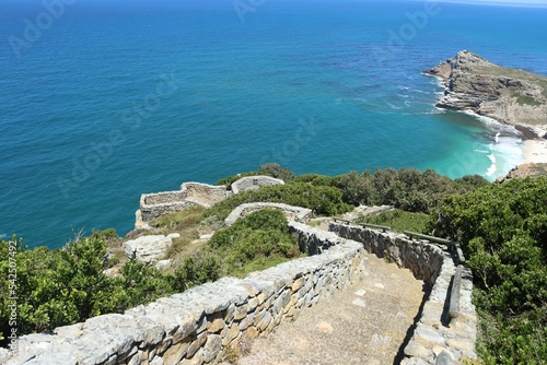 Aerial view of the stairs to Cape point lighthouse, Cape town, South Africa photo