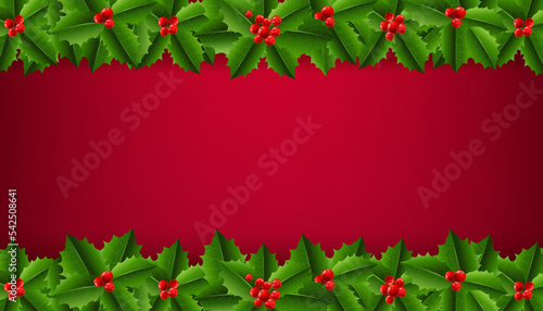 christmas background with red Holly Berry