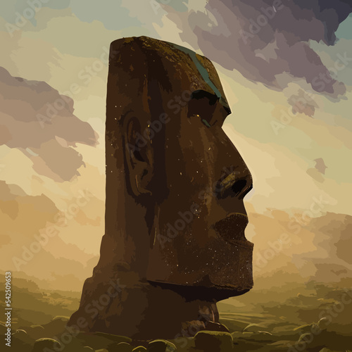 Vector illustration of stone carved statue, moai from rapa nui culture