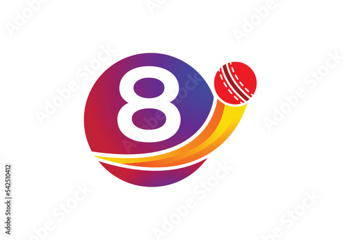 Letter 8 Cricket Logo Concept With Moving Cricket Ball Icon. Cricket Sports Logotype Symbol Vector Template Design.