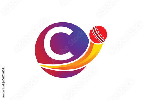 Letter C Cricket Logo Concept With Moving Cricket Ball Icon. Cricket Sports Logotype Symbol Vector Template Design.