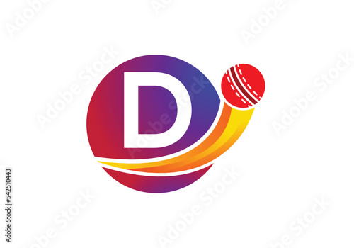 Letter D Cricket Logo Concept With Moving Cricket Ball Icon. Cricket Sports Logotype Symbol Vector Template Design.