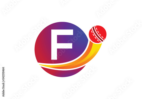Letter F Cricket Logo Concept With Moving Cricket Ball Icon. Cricket Sports Logotype Symbol Vector Template Design.