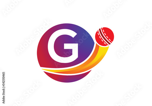 Letter G Cricket Logo Concept With Moving Cricket Ball Icon. Cricket Sports Logotype Symbol Vector Template Design.
