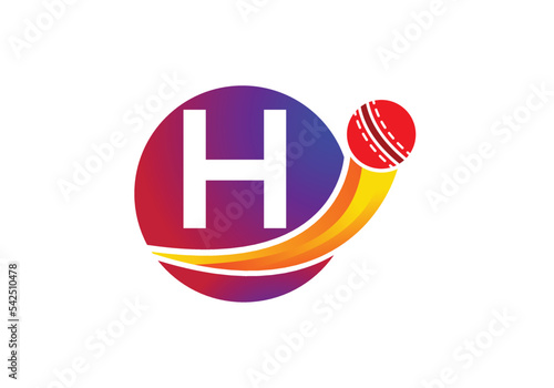 Letter H Cricket Logo Concept With Moving Cricket Ball Icon. Cricket Sports Logotype Symbol Vector Template Design.