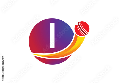 Letter I Cricket Logo Concept With Moving Cricket Ball Icon. Cricket Sports Logotype Symbol Vector Template Design.