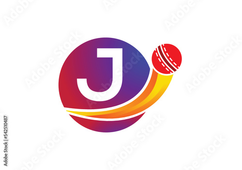 Letter J Cricket Logo Concept With Moving Cricket Ball Icon. Cricket Sports Logotype Symbol Vector Template Design.