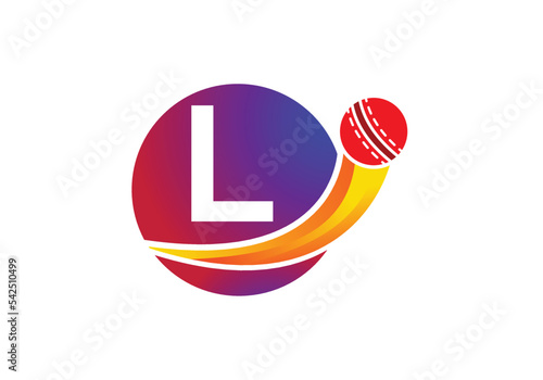 Letter L Cricket Logo Concept With Moving Cricket Ball Icon. Cricket Sports Logotype Symbol Vector Template Design.