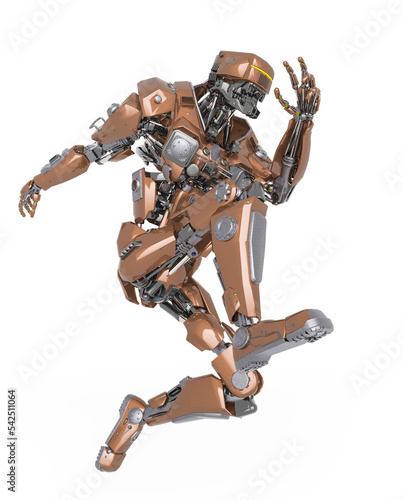master robot is jumping on action in white background © DM7