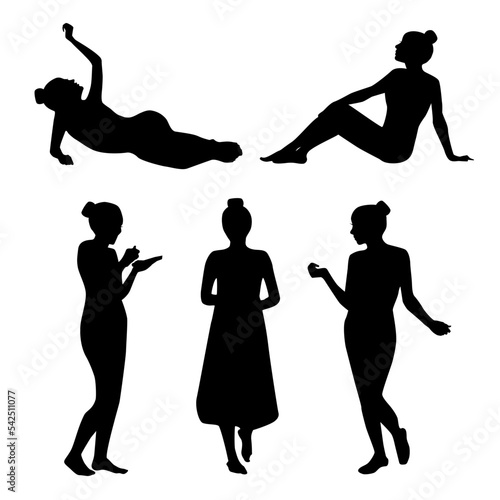 Vector collection of silhouettes of beauty girls, set of beautiful young women