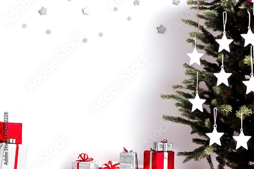photographic christmas tree with jingle bells in white background. xmas decoration, christmas card, winter festival, holiday sale, merry christmas, rendering, illustration.