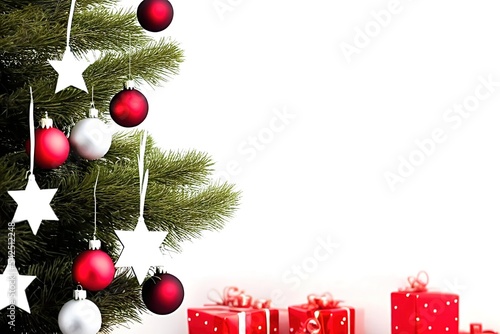 photographic christmas tree with jingle bells in white background. xmas decoration, christmas card, winter festival, holiday sale, merry christmas, rendering, illustration.