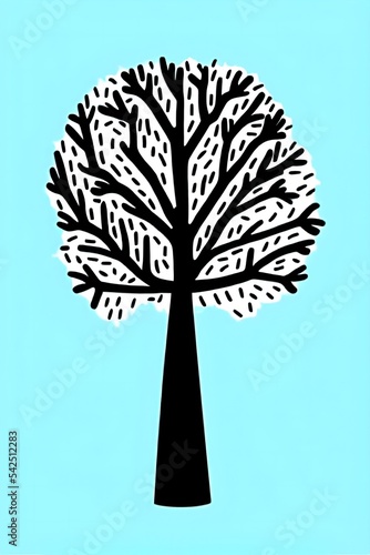 winter sihouette vector style hand drawn painting tree with snow. christmas, branch, decorative, background, art.