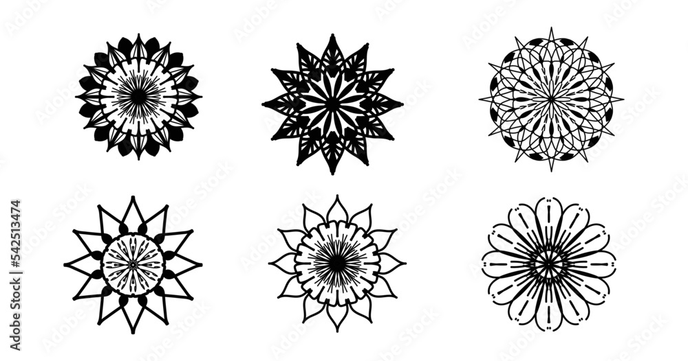 Obraz premium Set Mandala, Black mandala, luxury ornamental mandala design background,mandala design,Mandala pattern Coloring book Art wallpaper design, tile pattern, Islam, Arabic, Indian, Black and White Mandala 