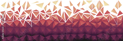 Abstract mosaic triangles breaking apart. Red and orange gradient seamless background. Geometric bottom border. Horizontal panoramic vector illustration. Repeatable graphic.