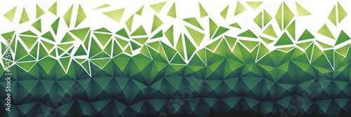 Abstract mosaic triangles breaking apart. Green gradient seamless background. Geometric bottom border. Horizontal panoramic vector illustration. Repeatable graphic.