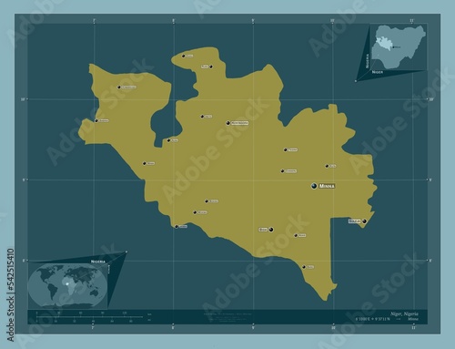 Niger, Nigeria. Solid. Labelled points of cities photo