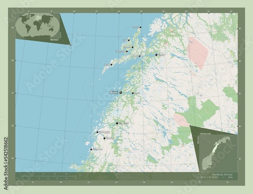 Nordland, Norway. OSM. Labelled points of cities photo