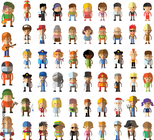 Big set of different professions flat cartoon characters. Group of workers isolated on white background.