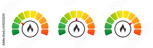 Digital thermostat scale. Heat scale. Temperature levels gauge. Measurement scale. Vector illustration