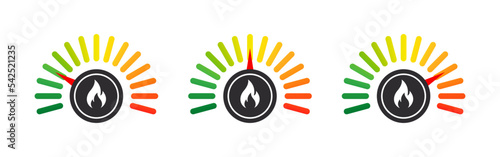 Heat regulator. Heat scale. Temperature levels gauge. Measurement scale. Vector illustration