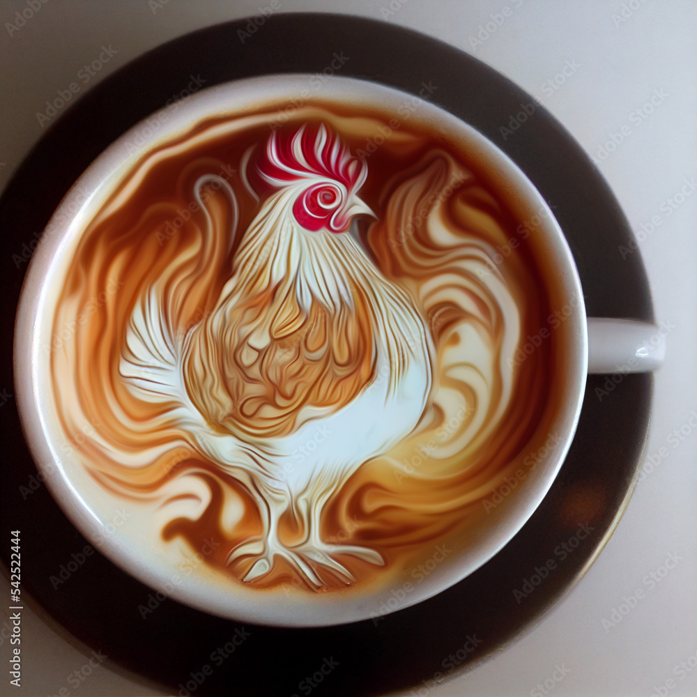 Chicken Latte Art, Created Using Midjourney and Photoshop Stock  Illustration