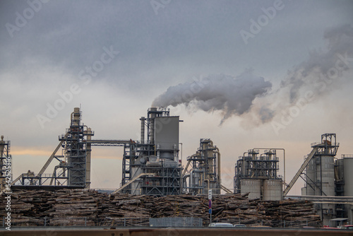 City pollution mixed with morning fog  industrial chimneys around Belgrade  one of the most polluted cityscapes in Europe