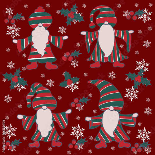 christmas and background christmas card with santa claus  little gnome, gnome, wizard, leprechaun cartoon, animal, baby, bear, vector, illustration, cat, animals, dog, toy, child, funny, fun, set, bir