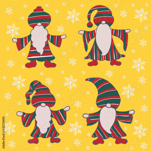 pattern with santa claus christmas card with santa claus  little gnome, gnome, wizard, leprechaun cartoon, animal, baby, bear, vector, illustration, cat, animals, dog, toy, child, funny, fun, set, bir