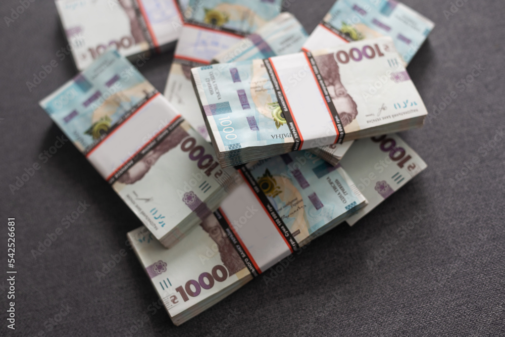 bundles of Ukrainian money, stacks of hryvnia, 200,500,1000 money concept. Lots of banknotes. Side view bundles of Ukrainian money, stacks of hryvnia, 200,500,1000 money concept. Lots of banknotes. Side view